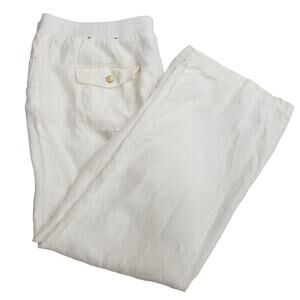 JM Collection Women's Cream 100%Linen Knit Waistband Pants Size 16 Short